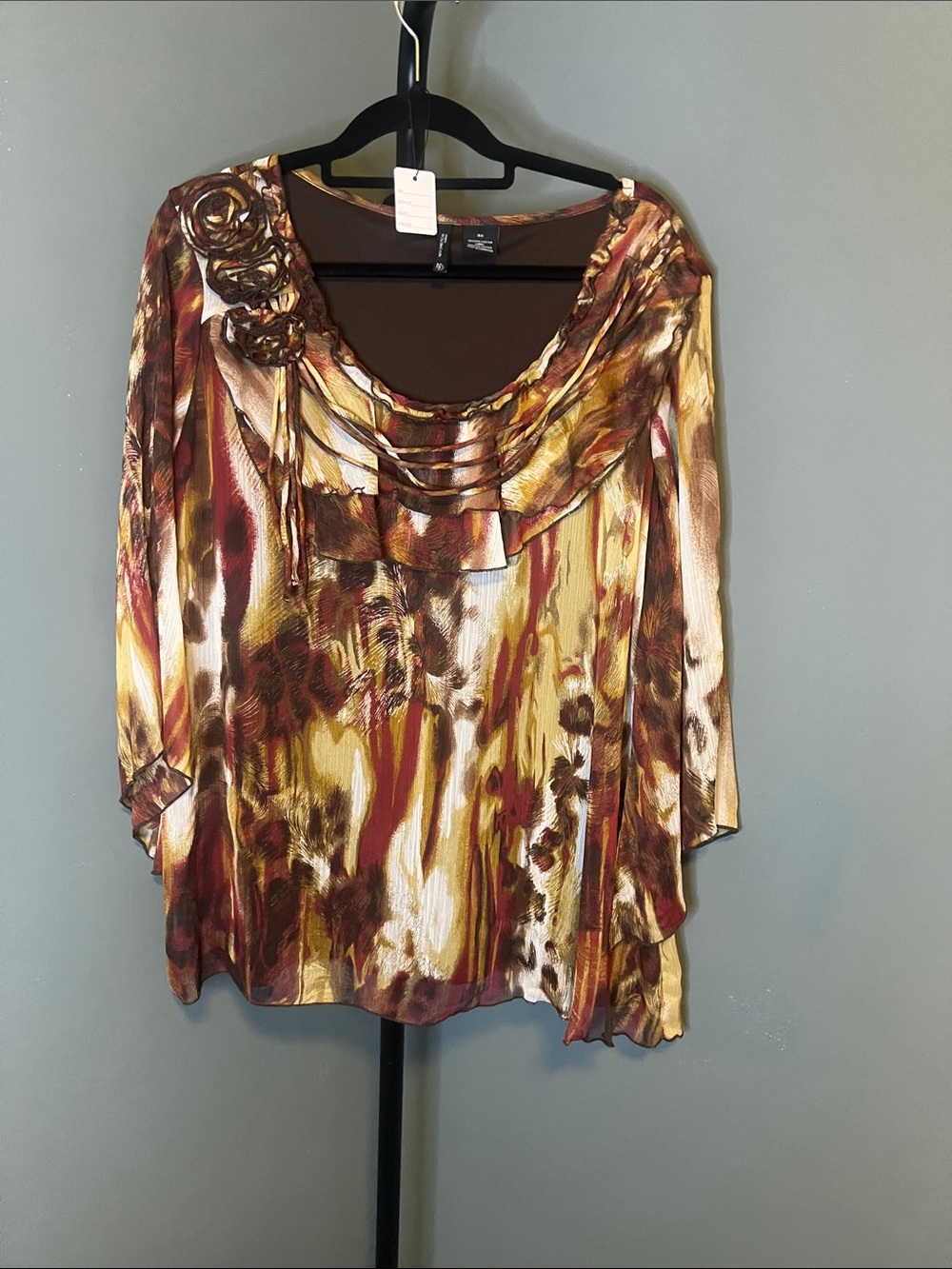 new directions Gold Brown Red Abstract Rosette Tunic